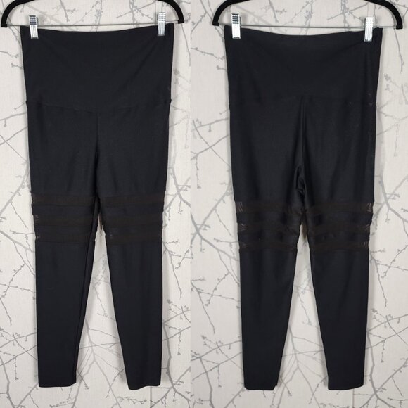 Hot Dame Black Stretch Knit High Waist Mesh Panel Leggings - Picture 1 of 5